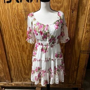 Charlotte Russe White and Pink Floral Midi Dress